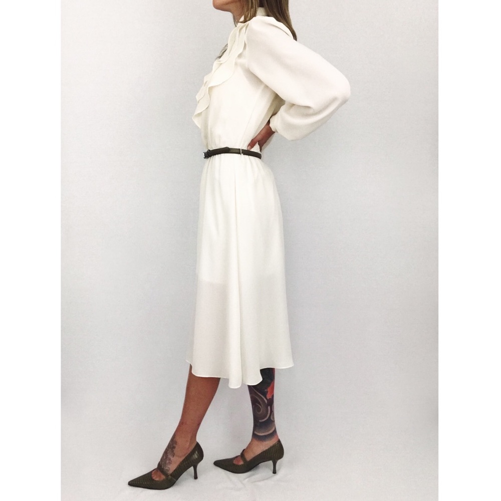 Vintage Sheer Ruffle Midi Dress in Ivory | Size S/M - Picture 4 of 15